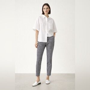 MARIO SERRANI - Blue & White Geometric Slim Ankle Pants | Tailored Fit